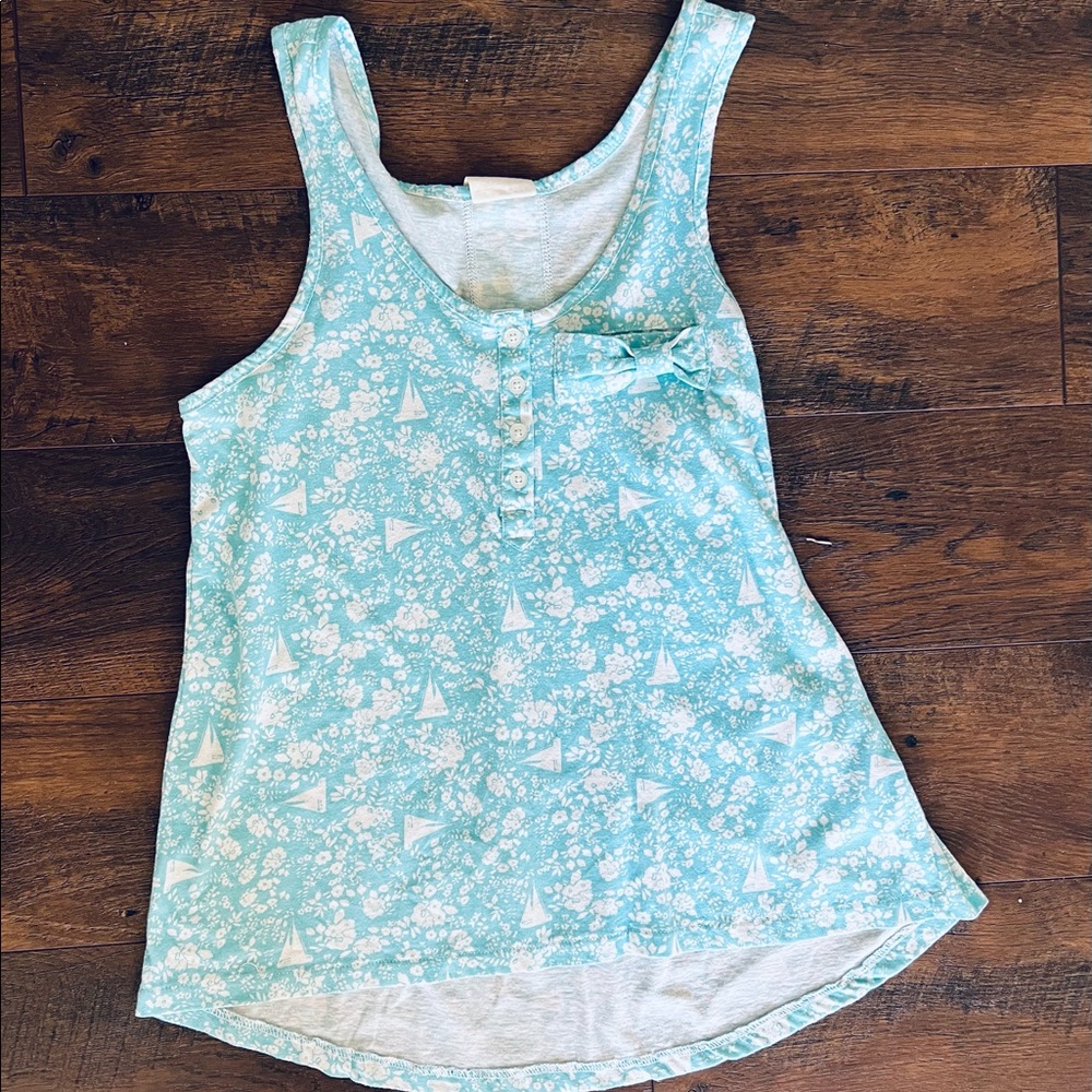 Tommy Girl Flowing Light Weight Nautical Tank Top with Bow Detail & Sailboats